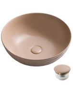 16 1/2" Round Vessel Ceramic Bathroom Sink in Beige with Pop-Up Drain
