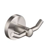 Bathroom Robe and Towel Double Hook in Brushed Nickel