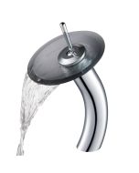Waterfall Bathroom Faucet with Frosted Black Glass Disk in Chrome