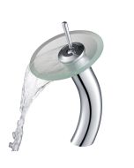 Waterfall Bathroom Faucet with Frosted Glass Disk in Chrome
