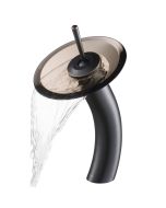 Waterfall Bathroom Faucet with Clear Brown Glass Disk in Oil Rubbed Bronze