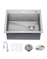 25" Drop-In/Top Mount Kitchen Sink w/ Bolden Commercial Pull-Down Faucet in Spot Free Stainless Steel/Chrome