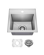 Fairlane 15” Drop-In / Top Mount Single Bowl 18-gauge Stainless Steel Kitchen Bar Sink with Accessories.