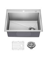 Fairlane 25” Single Bowl 18-gauge Stainless Steel Kitchen Sink with Accessories.