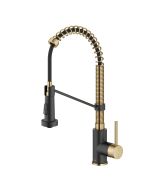 Commercial Style 2-Function Single Handle Pull Down Kitchen Faucet in Brushed Brass / Matte Black