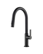 Oletto Single Handle Pull Down Kitchen Faucet in Matte Black.
