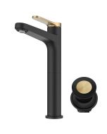 Single Handle Vessel Bathroom Faucet in Spot-Free Brushed Brass / Matte Black with Pop Up Drain and Supply Lines