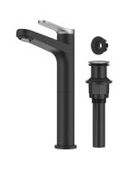 Indy Single Handle Vessel Bathroom Faucet in Spot-Free Brushed Nickel/Matte Black with Pop-Up Drain.
