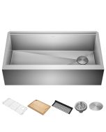 36" Modern Farmhouse Workstation 16 Gauge Single Bowl Stainless Steel Kitchen Sink with Accessories