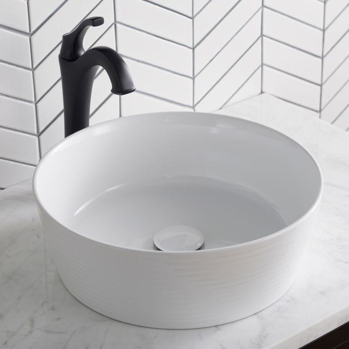 Viva Round Vessel 15 3/4" Ceramic Bathroom Sink in White KCV-205GWH