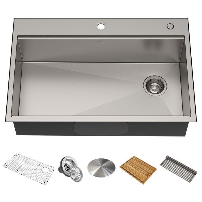 Kraus Kore 33 in. Drop-In / Undermount Workstation16 Gauge Stainless Steel  Single Bowl Kitchen Sink with Accessories 