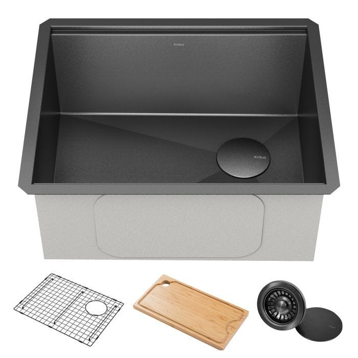 Single Bowl Kitchen Sink In PVD Gunmetal Finish With Accessories