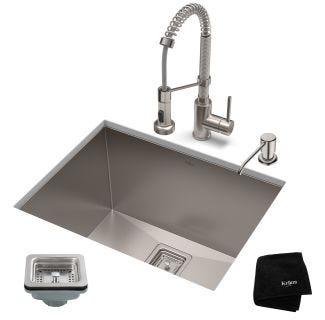 24" Undermount Utility Sink w/ Bolden Commercial Pull-Down Faucet and Soap Dispenser in Stainless Steel