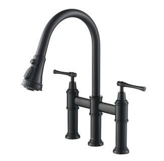 Transitional Bridge Kitchen Faucet with Pull-Down Sprayhead in Matte Black