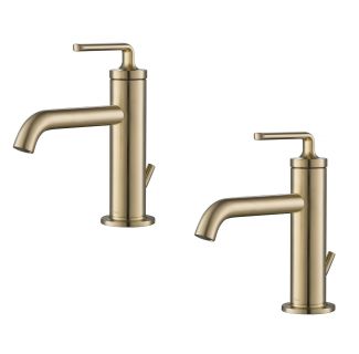 Single Handle Basin Bathroom Faucet with Lift Rod Drain in Brushed Gold (2-Pack)