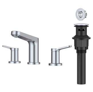 Indy 2-Handle 8-inch Widespread Bathroom Faucet in Chrome with Pop-Up Drain.

