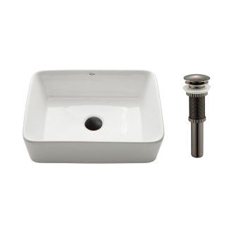19" Rectangular Vessel Ceramic Bathroom Sink in White with Pop-Up Drain in Oil Rubbed Bronze
