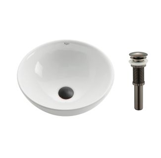 16" Round Vessel Ceramic Bathroom Sink in White with Pop-Up Drain in Oil Rubbed Bronze