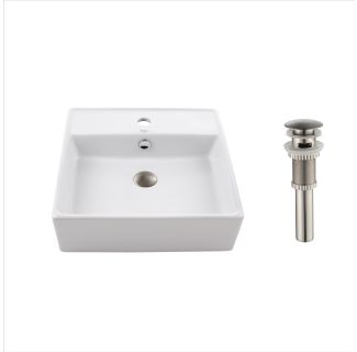 18 1/2" Square Vessel Ceramic Bathroom Sink in White with Pop-Up Drain in Satin Nickel