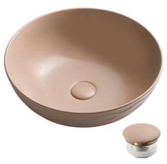 16 1/2" Round Vessel Ceramic Bathroom Sink in Beige with Pop-Up Drain
