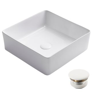 15 5/8" Square Vessel Ceramic Bathroom Sink in White with Pop-Up Drain