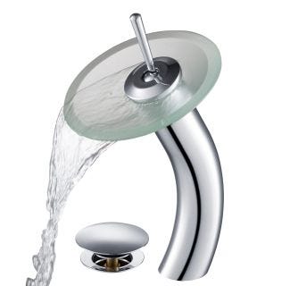 Waterfall Bathroom Faucet with Frosted Glass Disk and Pop-Up Drain in Chrome
