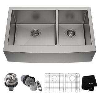 KRAUS Standart PRO™ 36-inch 16 Gauge 60/40 Double Bowl Stainless Steel Farmhouse Kitchen Sink
