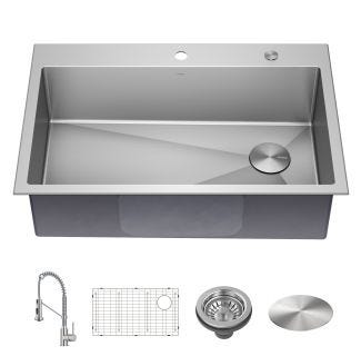 33" Drop-In/Top Mount Kitchen Sink w/ Bolden Commercial Pull-Down Faucet in Spot Free Stainless Steel/Chrome