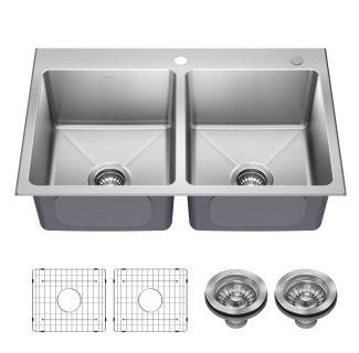 Fairlane Double Bowl 18-gauge Stainless Steel Kitchen Sink with Accessories.