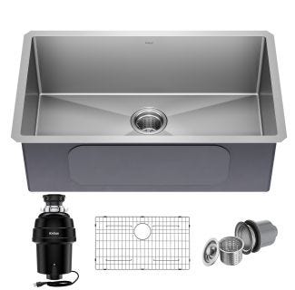 Standart PRO™ 30-inch 16 Gauge Undermount Single Bowl Stainless Steel Kitchen Sink with WasteGuard™ 1 HP Continuous Feed Garbage Disposal