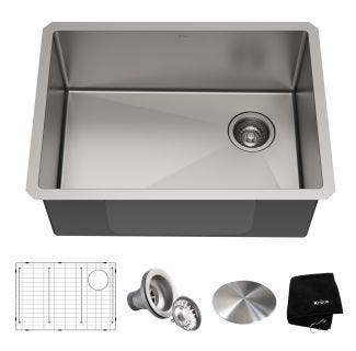 KRAUS Standart PRO™ 25-inch 16 Gauge Undermount Single Bowl Stainless Steel Kitchen Sink with accessories
