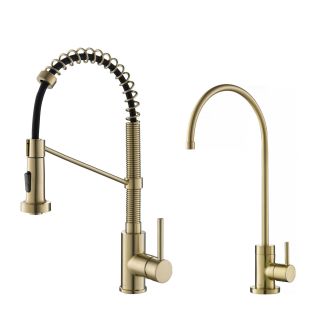 Commercial Style Pull-Down Kitchen Faucet and Water Filter Faucet Combo in Spot Free Antique Champagne Bronze