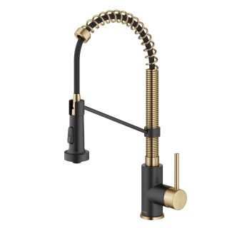 Commercial Style 2-Function Single Handle Pull Down Kitchen Faucet in Brushed Brass / Matte Black