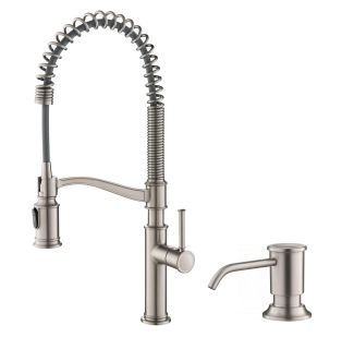 Commercial Style Pull-Down Kitchen Faucet with Deck Plate and Soap Dispenser in Spot Free Stainless Steel
