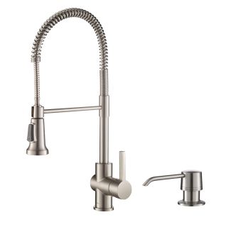 Commercial Style Kitchen Faucet with Deck Plate and Soap Dispenser in all-Brite Spot Free Stainless Steel