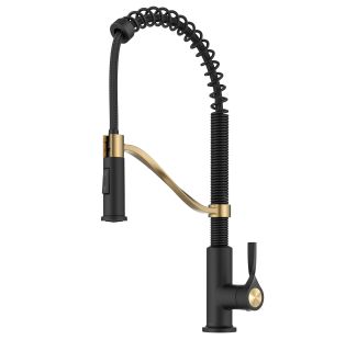 Torak Commercial Style 2-Function Single Handle Pull Down Kitchen Faucet in Spot-Free Brushed Brass / Matte Black.

