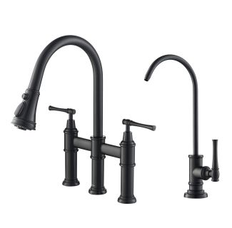 Transitional Bridge Kitchen Faucet and Water Filter Faucet Combo in Matte Black