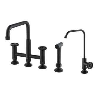 Industrial Bridge Kitchen Faucet and Water Filter Faucet Combo in Matte Black