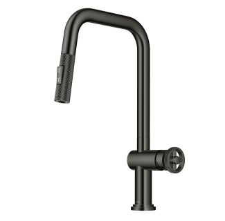 Industrial Pull-Down Single Handle Kitchen Faucet in Black Stainless Steel
