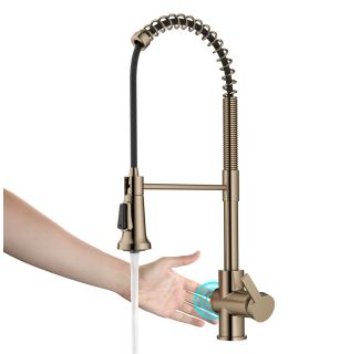 Touchless Sensor Commercial Single Handle Pull Down Kitchen Faucet in Spot Free Antique Champagne Bronze
