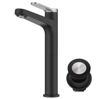 Indy Single Handle Vessel Bathroom Faucet in Spot-Free Brushed Nickel/Matte Black with Pop-Up Drain.
