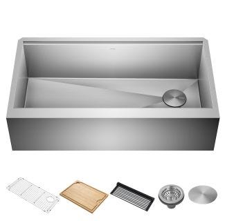 36" Modern Farmhouse Workstation 16 Gauge Single Bowl Stainless Steel Kitchen Sink with Accessories
