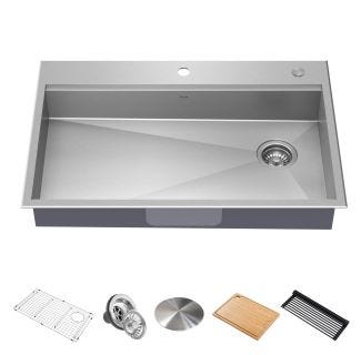 ADA Workstation 33" Drop-In / Top Mount 16 Gauge Stainless Steel Single Bowl Kitchen Sink with Accessories