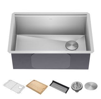 27" Undermount Workstation 16 Gauge Single Bowl Stainless Steel Kitchen Sink with Accessories
